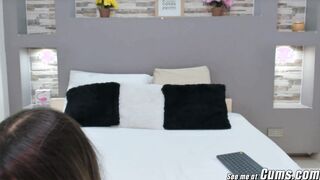 Natural teen spreading her pink shaved pussy
