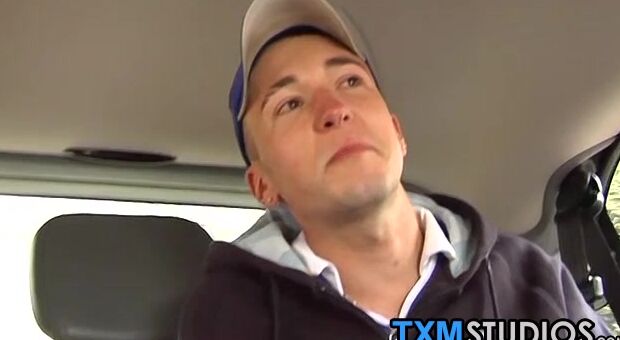 Smooth twinks ass fucking and spilling jizz in car threesome
