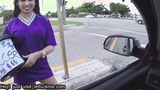 Cumshot big tits latina teen fucked by stranger in car for cash pov