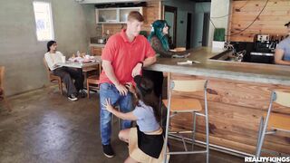 Hot waitress not wearing any panties on work