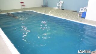 JAV888 Japanese swimmer has her hairy pussy creampied