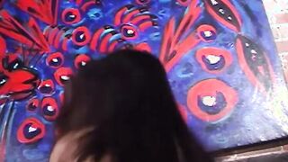 Classy bitch fucks with senior man in front of an audience