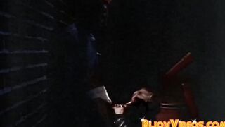 Blonde stud in leather jacked eats ass after sucking dick