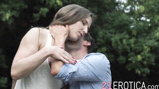 Sensual teen enjoys being ass fucked by her man outdoors