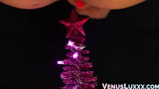 Ladyboy inserts Christmas tree before cumshot masturbation