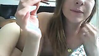 Stepsister smokes and rides cock