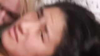 Natural tits blonde Sasha deepthroats hard cock in hot 3way