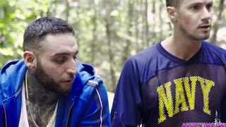 Ripped mother fuckers fucking in forest!