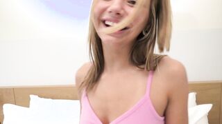 This 4 foot 9 Latina teen with amazing tits gives a sloppy BJ