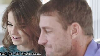 blowjob  tiny teen gags on big dad cock