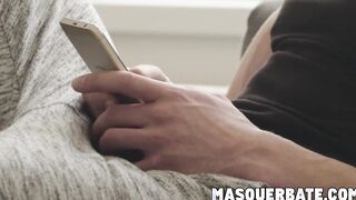 Hot blond ripped hunk loves tugging his dick on a couch