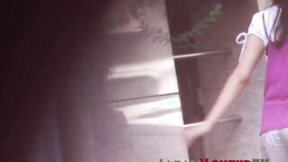 Japanese babe taped peeing in public by voyeur
