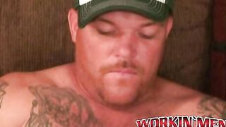 Strong amateur man masturbates after a hard day at work