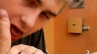 Adorable young man engages with self pleasure cumming hard