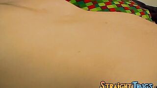 Skinny straight thug strokes his hairy cock and cums