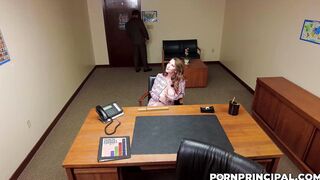 Principal enjoys Kats big tits and pussy