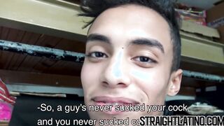 Latino first timer takes raw dick in ass and cum in mouth