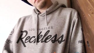 Skinny straight thug plays with his hard cock and balls