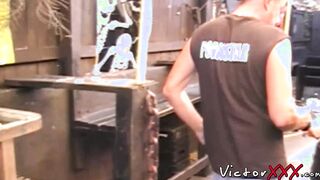 Black gay ass stuffed with white mature dick after blowjob