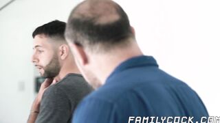Mature daddy barely fits his fat cock into stepsons ass