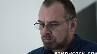 Mature daddy barely fits his fat cock into stepsons ass
