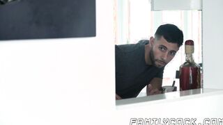Mature daddy barely fits his fat cock into stepsons ass