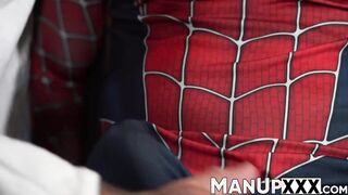 Spiderman is tied up sexily and gets groped