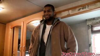 Black dude Dorky comes in a for a wank and a blowjob