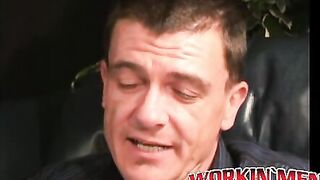 Handsome mature dude jerks off and covers his hands in cum