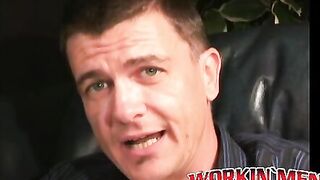 Handsome mature dude jerks off and covers his hands in cum
