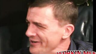 Handsome mature dude jerks off and covers his hands in cum