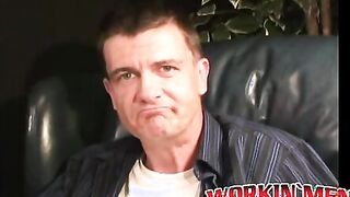 Handsome mature dude jerks off and covers his hands in cum