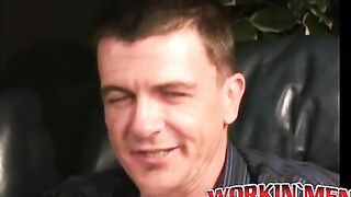 Handsome mature dude jerks off and covers his hands in cum