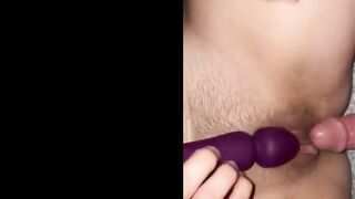 Bombshell using a sex toy while getting boned
