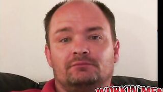 Chubby mature guy masturbates strongly and empties his balls