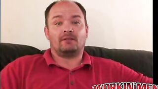 Chubby mature guy masturbates strongly and empties his balls