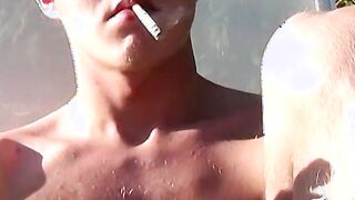 Ryan teasing his cock after he smokes and chills outside
