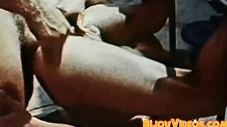 Vintage guys flexing after blowjobs before cumming hard