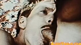Vintage guys flexing after blowjobs before cumming hard