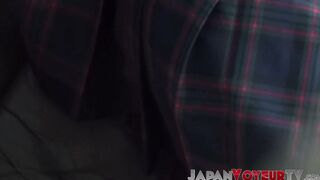Japanese schoolgirl rubs pussy hard for hidden camera