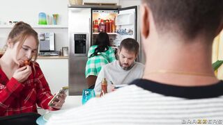 The two cheaters fuck all over the kitchen