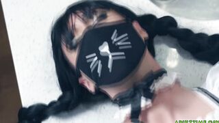 Femboy maid riding her boss big cock