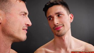 Gay threesome at the gym with three studs