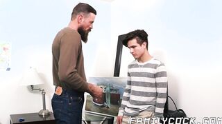 Cute stepson cums from his stepdads raw cock in his ass