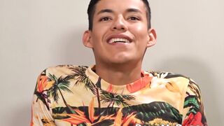 Latino twink Alan cum sprayed after riding raw daddy dick