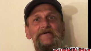 Bearded mature homo jerks off his big dick and comes hard