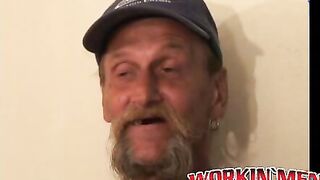 Bearded mature homo jerks off his big dick and comes hard