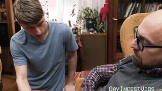 Professor stepdad makes stepson gag on his massive cock