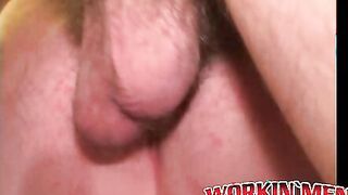 Mustached mature gives blowjob and then raw fucks him