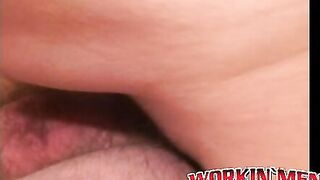 Mustached mature gives blowjob and then raw fucks him